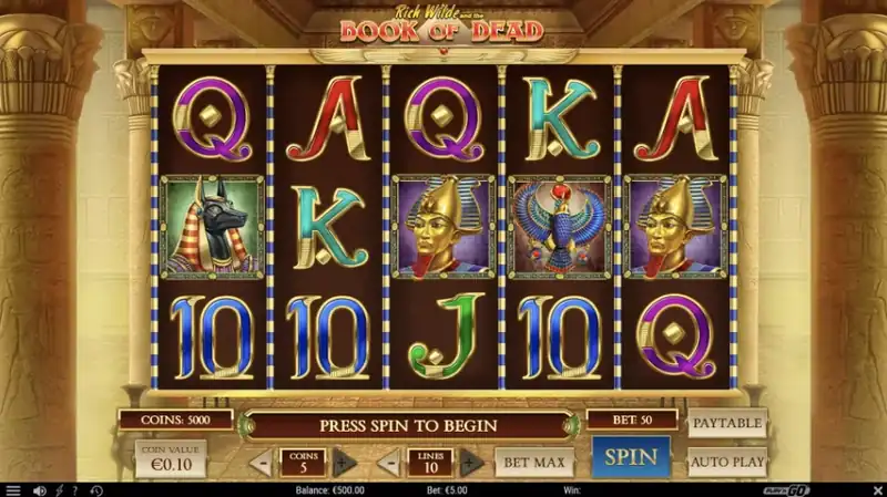 Book of Dead képernyőkép a játékból