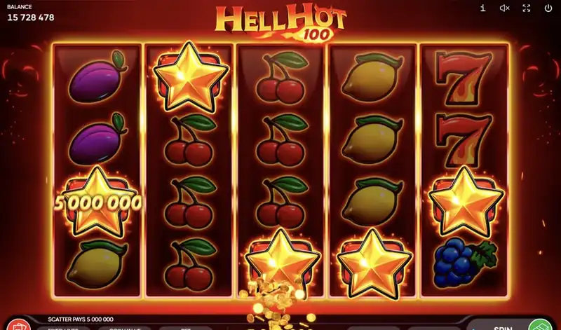 Hell Hot 100 képernyőkép - gyümölcsös szimbólumok és wild oszlop