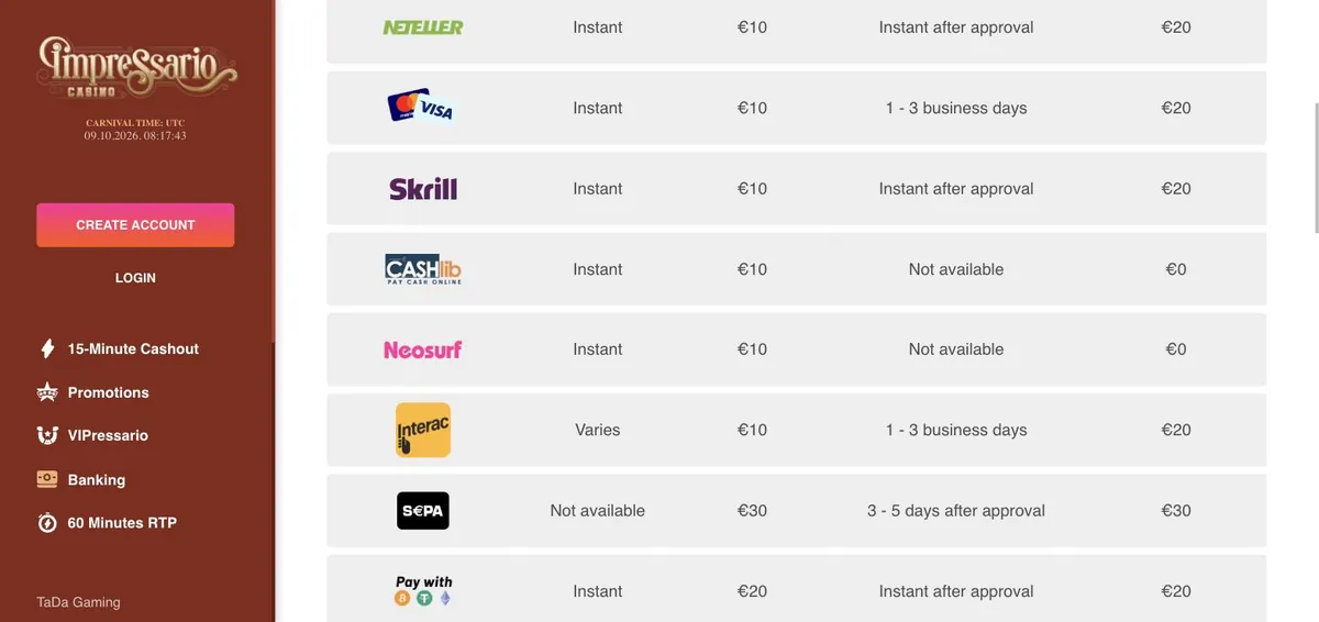 Impressario Casino kifizetés - hogyan kapod meg a nyereményed