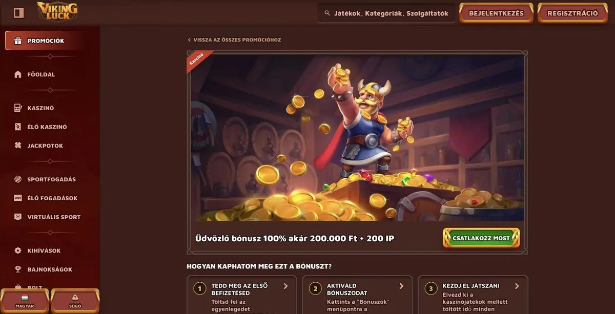 VikingLuck üdvözlő bónusz a promóciós oldalon